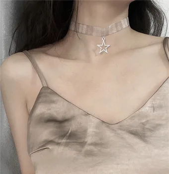 

South Korea Elegant New Style Fashion Geometry Zircon Shiny Five-pointed Star Necklace Versatile Neck Ring Students Choker Neckl