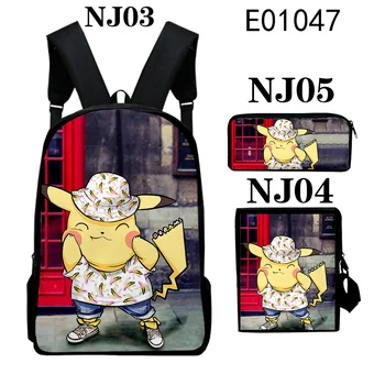 

Pikachu 3D Printe Backpack Set School Bags Kids Children Book Pen Bags School Backpack