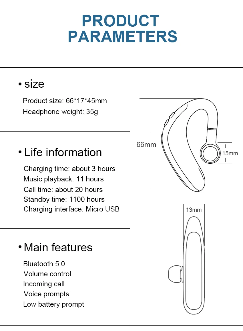 H500 Bluetooth V5.0 привод наушники беспроводной Крюк дизайн удобный мобильный телефон альтернативный наушник для левого/правого уха гарнитура