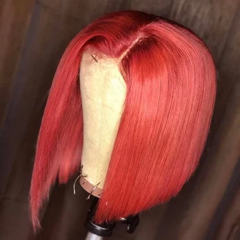 

Glueless Peruvian Red Bob 13x6 Lace Front Human Hair Wig with Baby Hair Silk Straight for Black Women Natural Hairline Bleached