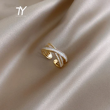 Gothic Classic Zircon Cross Gold Opening Ring For Woman 2021 New Fashion Jewelry Wedding Party Luxury Gift Girl's Unusual Ring