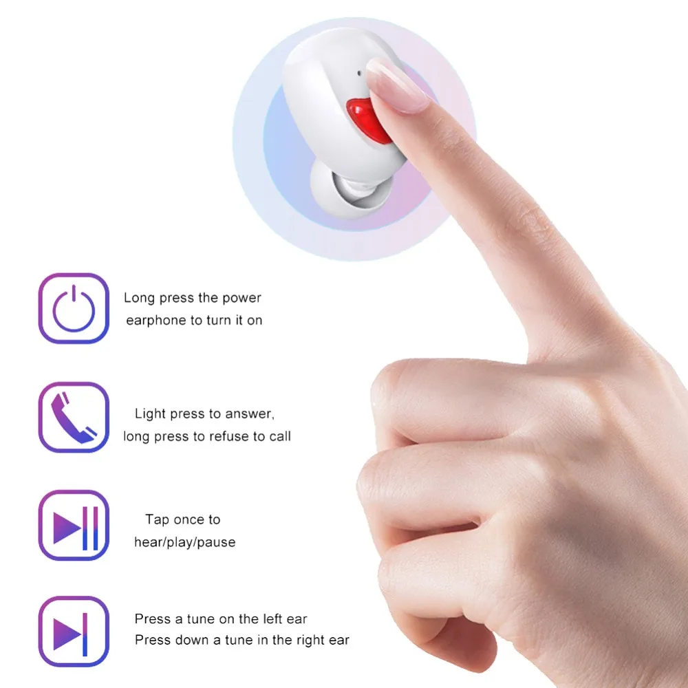 Наушники-вкладыши TWS Мини Bluetooth V5.0 Беспроводной гарнитура hi-fi звук Шум снижение Спорт Bluetooth Беспроводной наушники с зарядный чехол