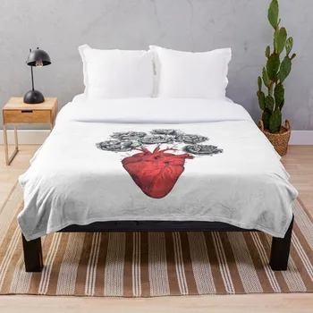 

Heart with peonies Blanket Wool Flannel Plush Blanket Bedspread For office Sherpa Blanket Couch Quilt Cover Travel