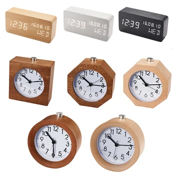 

Led Alarm Clock Wooden LED Digital Alarm Clock Displays Time Date Week And Temperature Square Wood-shaped Sound Control Desk