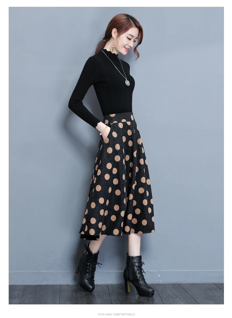 New Autumn Winter Plus Size Robe Elegant Office Wear Vintage Korean Women Skirts High Waist Bandage Wool Print Skirts FW105