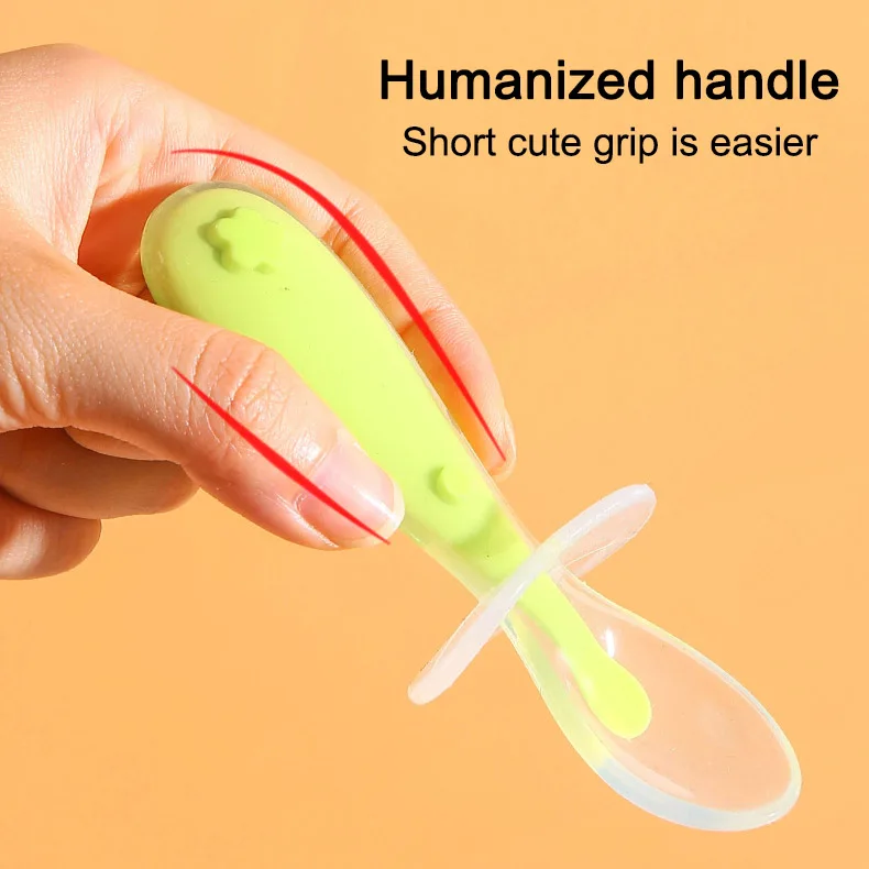 Babies Training Spoon With Suction Cup Children Tableware Infant Feeding Liquid Silicone Non-slip Baby Spoon Utensils