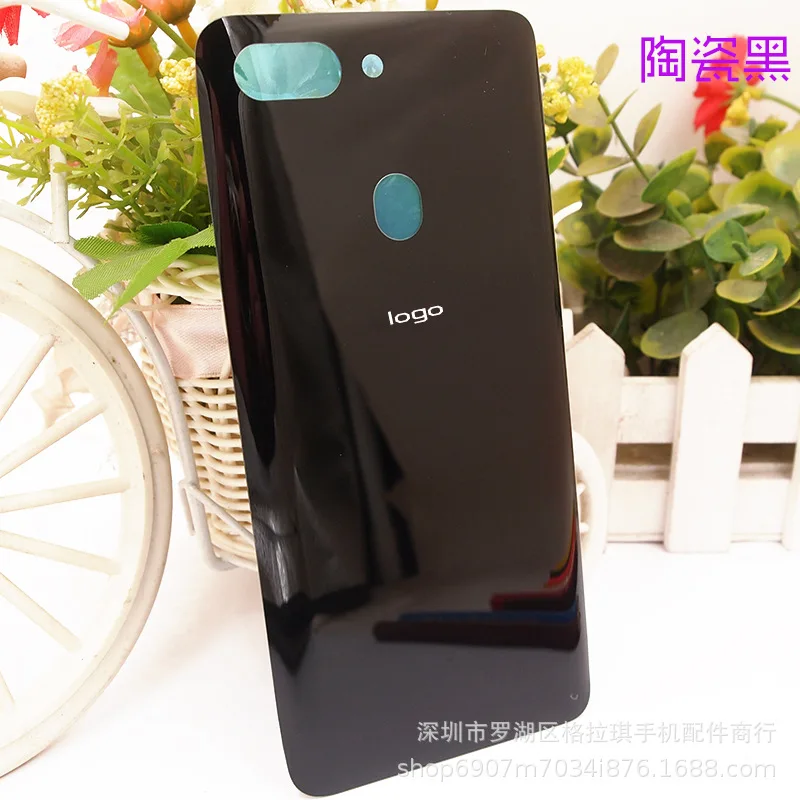 Черный Корпус для OPPO R15 боковая батарея крышка заднего корпуса замена двери запасные части с логотипом - Цвет: Черный