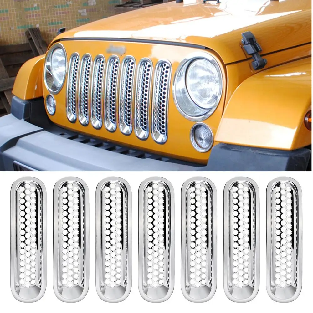 7x хромированная решетка планки вставки сетки гриль оболочка для Jeep JK Wrangler