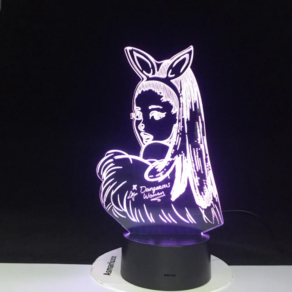 3d Lamp Table Nightlight Celebrity Singer Ariana Grande Poster Cat Girl Fans Gift for Bedroom Decorative 3d Led Night Light 3987