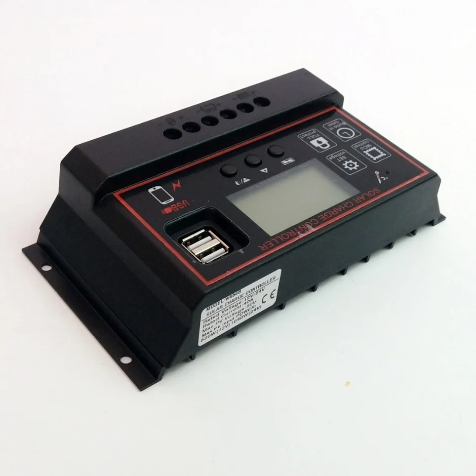60A/50A/40 PWM солнечный регулятор заряда 12 в 24 в автоматический ЖК-дисплей PV контроллер с двойным 5 В/3A USB выходом для солнечной панели systerm