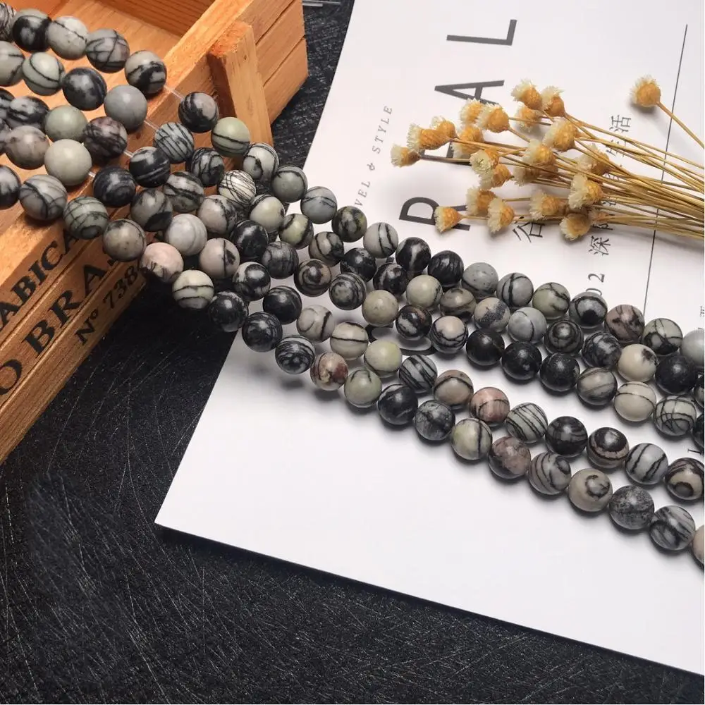 

High quality charm Black lines Natural Stone Beads Pick Size Loose Bead For fashion bracelets DIY Jewelry Making 4-10 mm 15.5"