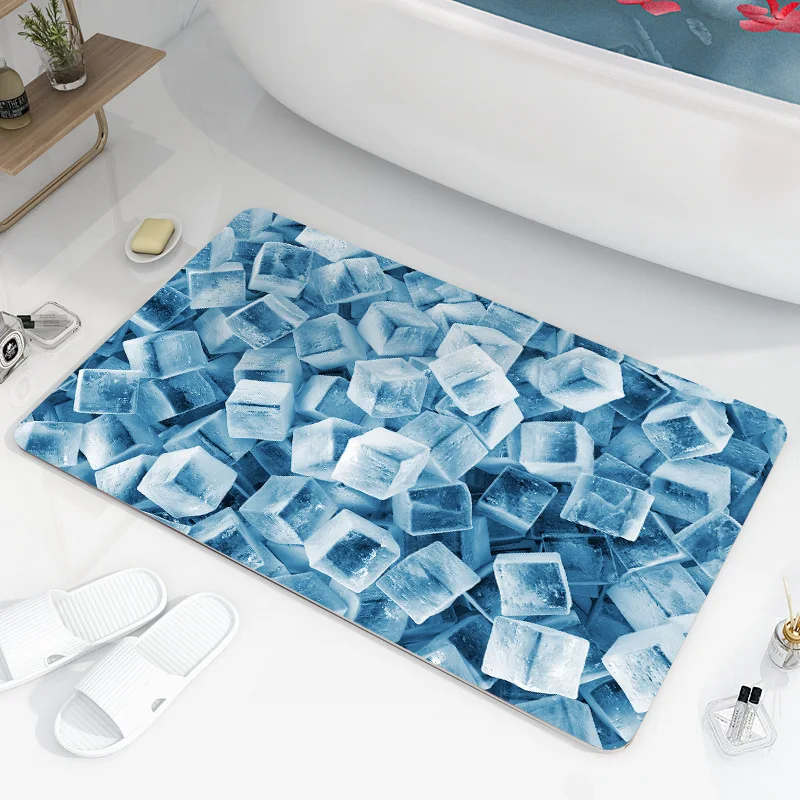 MicrofiberBathMatMarblingIceCubePrintedBathroomCarpetRugsAnti
