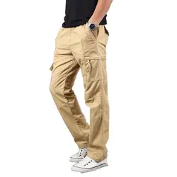 Тактические Брюки Карго, мужские брюки для бега, хлопковые прямые брюки цвета хаки, мужские повседневные брюки, мульти уличная одежда с