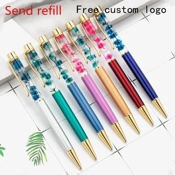 

New fashion dry flower oil ballpoint pen creative fashion fun metal stylus laser custom LOGO name