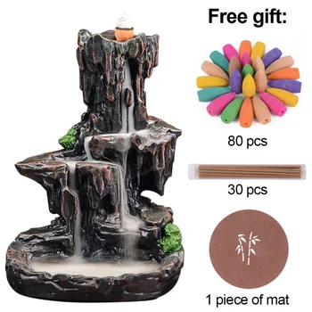 

Household Incense Burner Set, Mountain and Flowing Water Backflow Censer with 80Pcs Incense Cones, 30 Incense Sticks, Mat