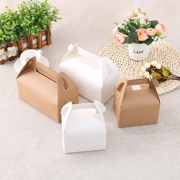 

Cake Food Kraft Paper Box With Handle Boxes Christmas Birthday Wedding Party Candy Gift Packing With Sticker