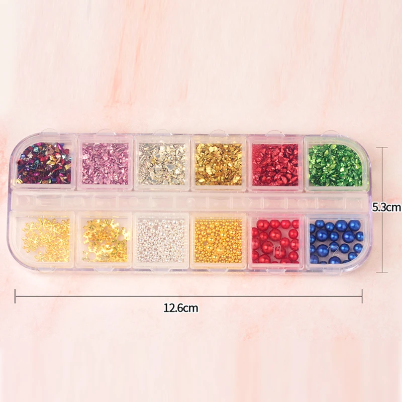 1 Box Nail Rhinestones Metal Nail Rivets Red Gold Colorful Flower Christmas Mixed Patterns 3D Nail Art DIY Decoration