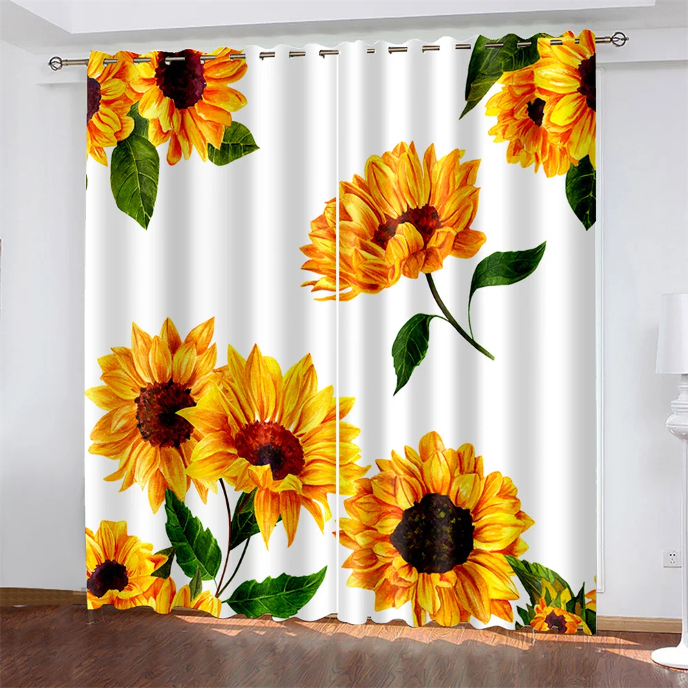 

3D Digital Printing Sunflower Woven Curtains for Bedroom Left and Right Biparting Open Home Modern Blackout Curtains