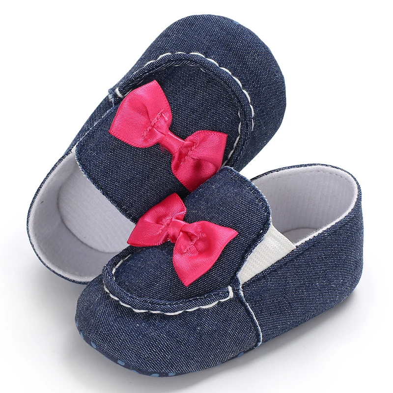 Baby Shoes Girl Toddler Pink Bowknot Soft Sole Prewalker Canvas Sneakers Crib Shoes Slip-on Newborn To 18 Months Moccasins Shoes