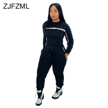 

Shiny Sequined Patchwork 2 Piece Sweat Suit Women O Neck Full Sleeve Crop Top And Pockets Skinny Pant Autumn Two Piece Outfits