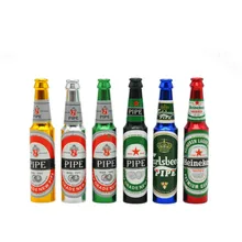 Mode petite poche bière bouteille Type tabac Pipe en aluminium nouveauté Mini métal fumer Pipe Secret bière bouteille fumer tabac(China)