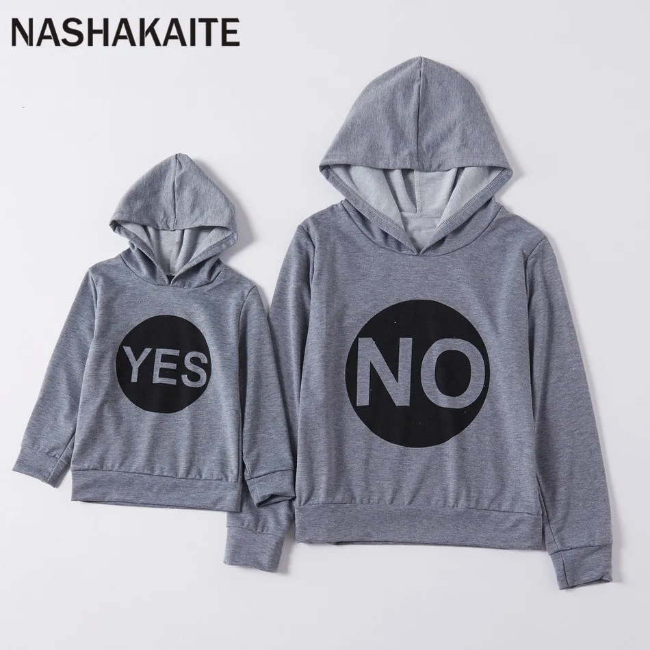 NASHAKAITE/одежда «Мама и я» осенние толстовки с капюшоном с надписью «YES» и «NO» г. Повседневная одежда для мамы и сына одежда для мамы и дочки
