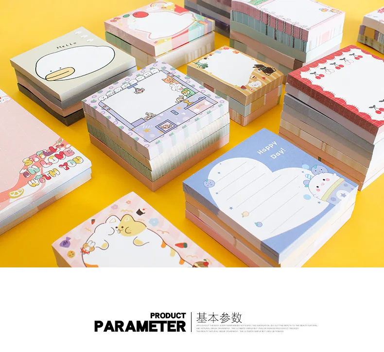 80Page Korean Notebook INS Wind Cartoon Animal Fruit Girl Pattern Horizontal Line Memo Pads Color N Message Cute Sticky Notes