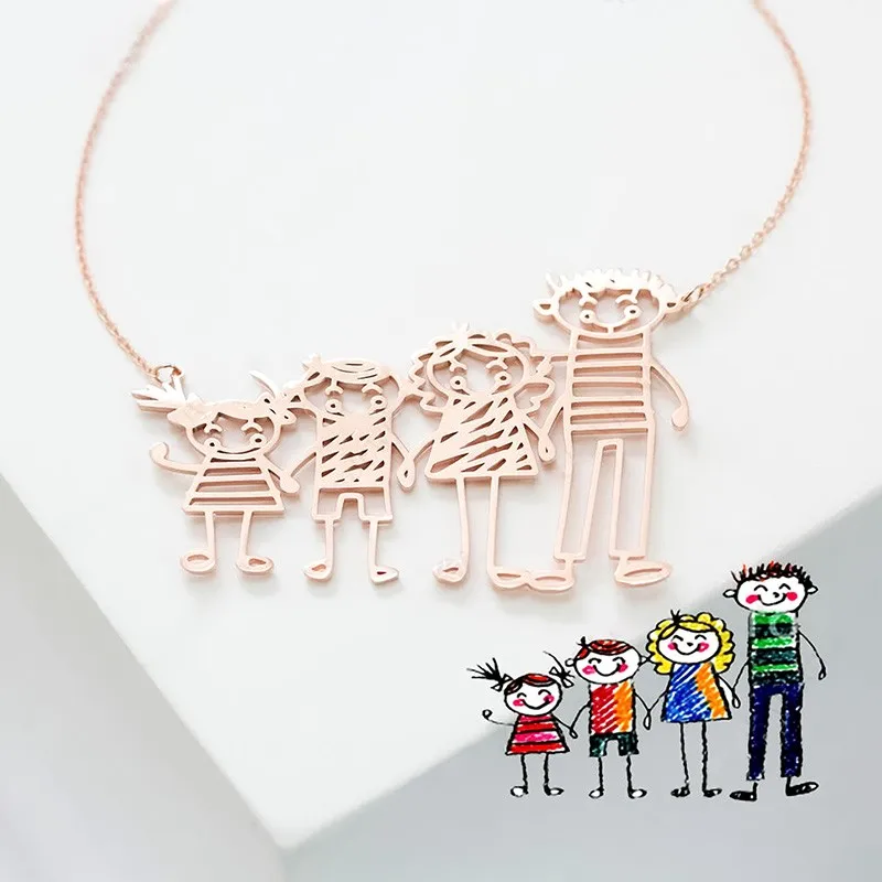 

Custom Children Drawing Necklace Personalized Artwork Pendant Stainless Steel Choker For Kids Mom Women Family Jewelry Gifts