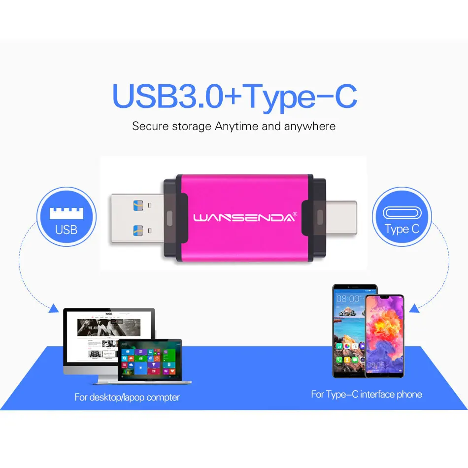 WANSENDA OTG USB Flash Drive 2 in 1 TYPE C & USB 3.0 Pen Drive 512GB 256GB 128GB 64GB 32GB High Speed Pendrive USB Memory Stick