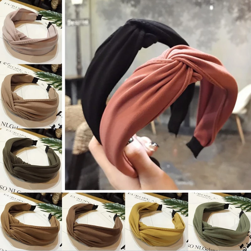 1PC New Simple Knot Cross Headband Tie Solid Fashion Cloth Hair Band Bow Hoop Twist Women Accessories Headwrap |
