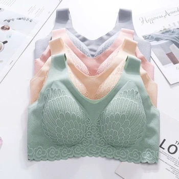 

Seamless Thailand Latex Sports Underwear Women's Rimless Lace Small Bust Gathering Vest Bra Beauty Back Thin Bra