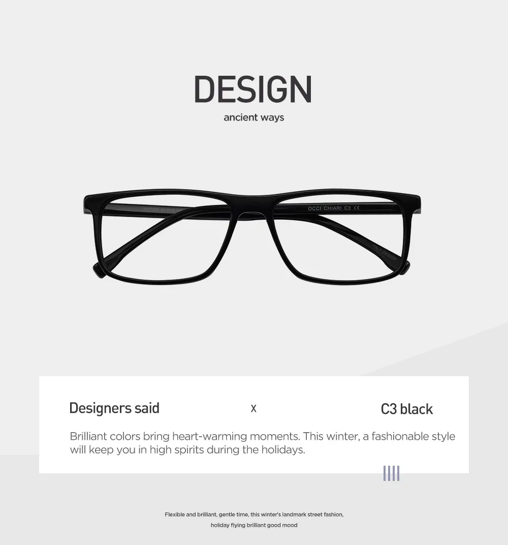 OCCI CHIARI Brillengestell für Herren, modisches, klassisches optisches Brillengestell, klare Gläser, schwarze Brille, Korrektionsbrille, Herrenmodell OC7222 – Detail 3