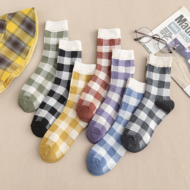 

Socks Female Autumn and Winter College Style Ladies Plaid Color Matching Tube Socks Street Wild Tide Socks