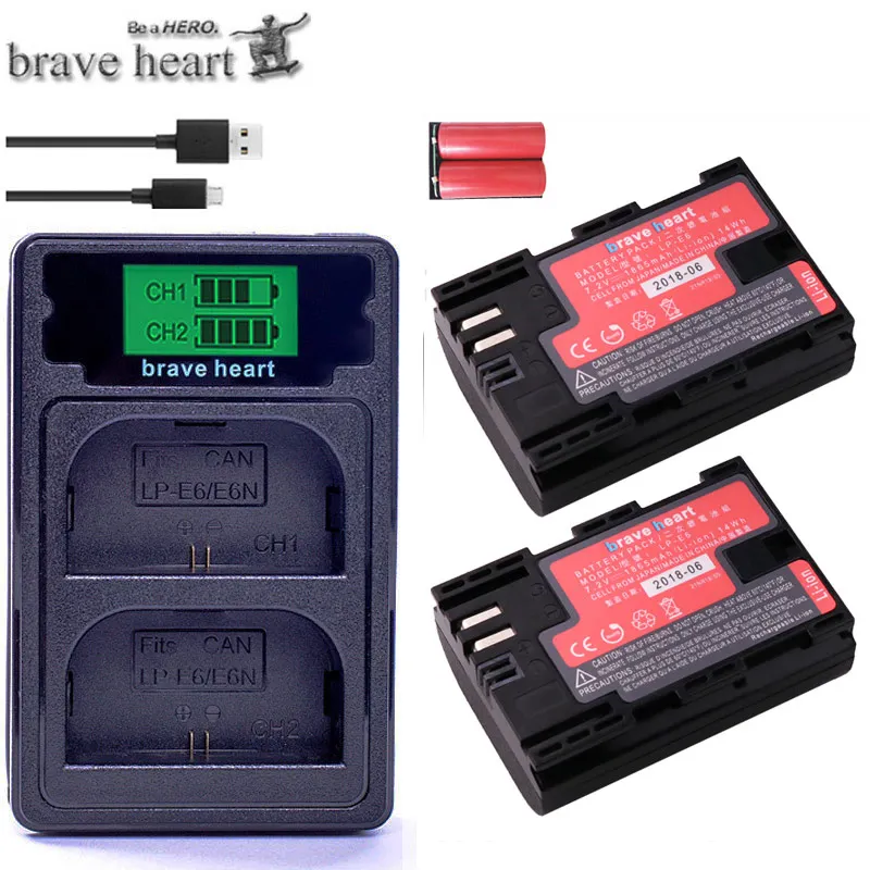 charger and 2battery Декодированный lpe6 bateria lp e6 E6N LP-E6N LP-E6 батарея+ двойное зарядное устройство для Canon 5D Mark II Mark III 6D 7D 60D 60Da 70D 80D DSLR - Цвет: charger and 2battery