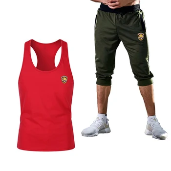 

2020 fashion logo summer leisure sports tank vest + cropped pants 2 piece set fashion leisure sports fitness men suit