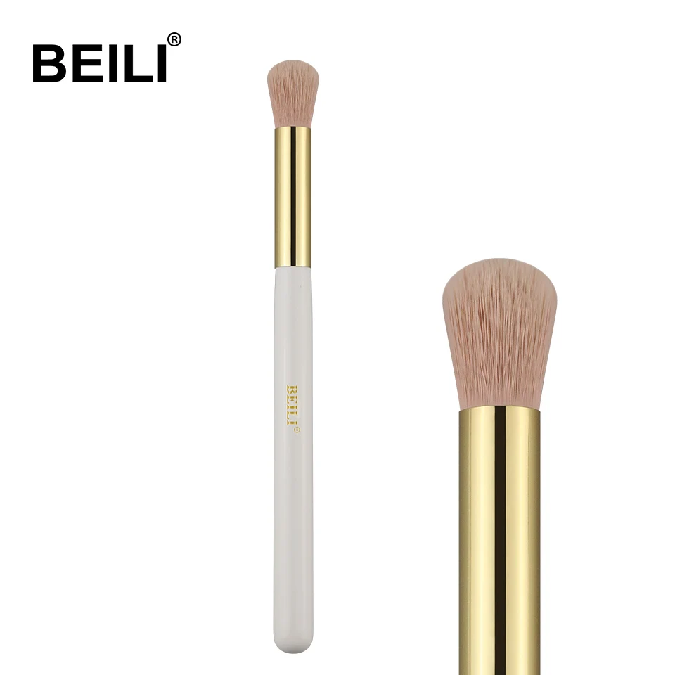 WY10 BEILI 1 piece Pearl White Makeup brush Nano wool fiber Hair Flat Foundation powder brush Handle golden ferrule - Handle Color: WY10