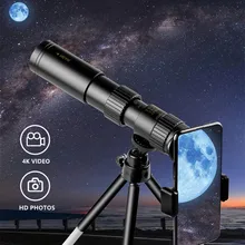 Telescopio Monocular 4K 10-300x40, Monocular compacto retráctil con Zoom HD, luz de prismáticos, mira de visión nocturna para caza y Camping