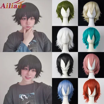 

AILIADE 30cm short Wig Black white purple blue red high temperature fiber Synthetic Wigs Costume Party Cosplay Wig multi 17color