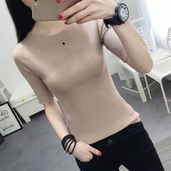 

Knitted , short-sleeved tight bodice, half-sleeved sweater, half-sleeved Pullover