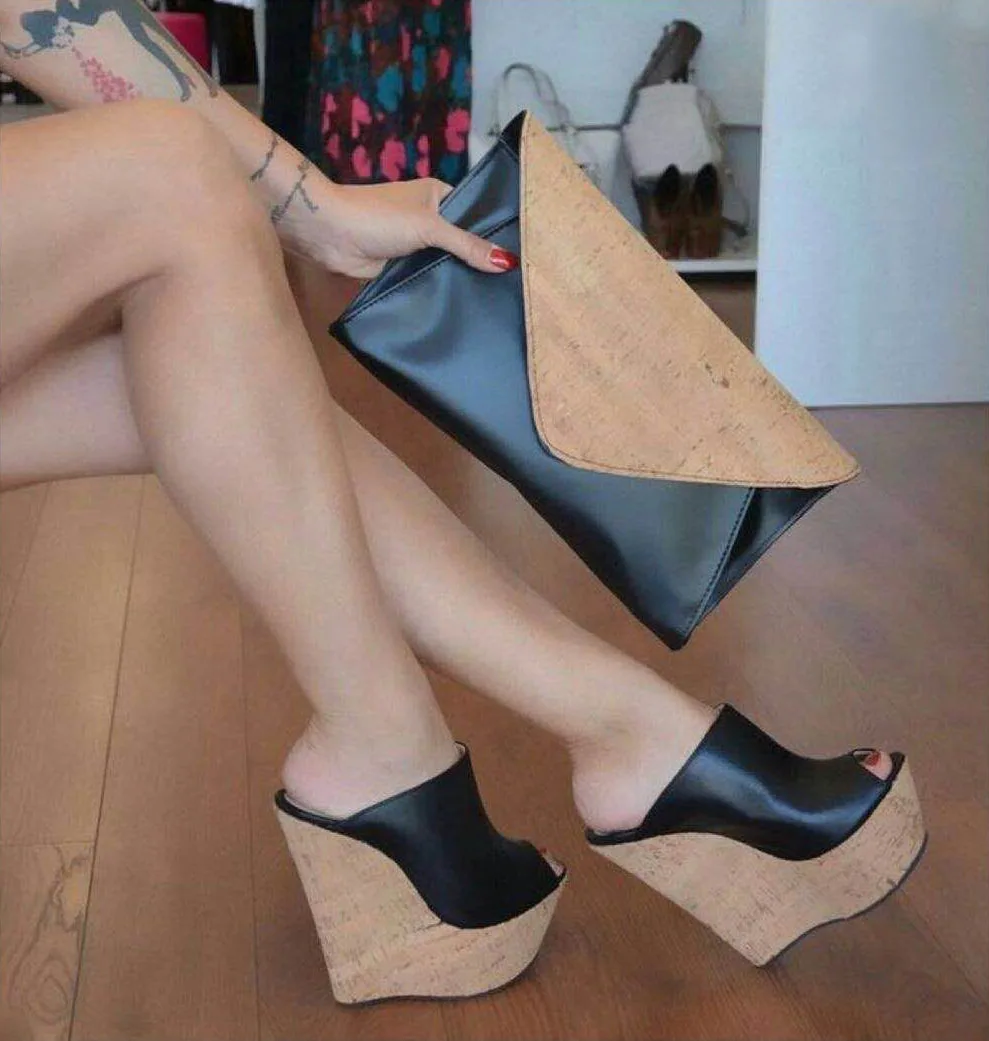 

2020 New Summer Women Platform Mules Sandals Sexy Wedges High Heels Sandals Open Toe Elegant Black Party Shoes Women Plus Size