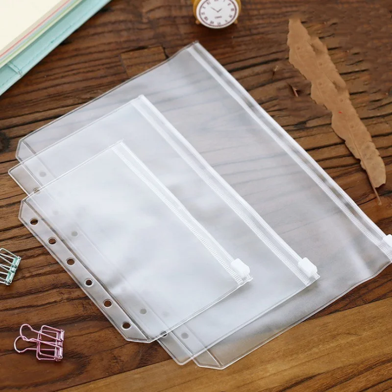 

Transparent PVC Storage Card Holder for A5 A6 A7 Binder Rings Notebook 6 Hole Zipper Bag Pouch Diary Planner Accessories