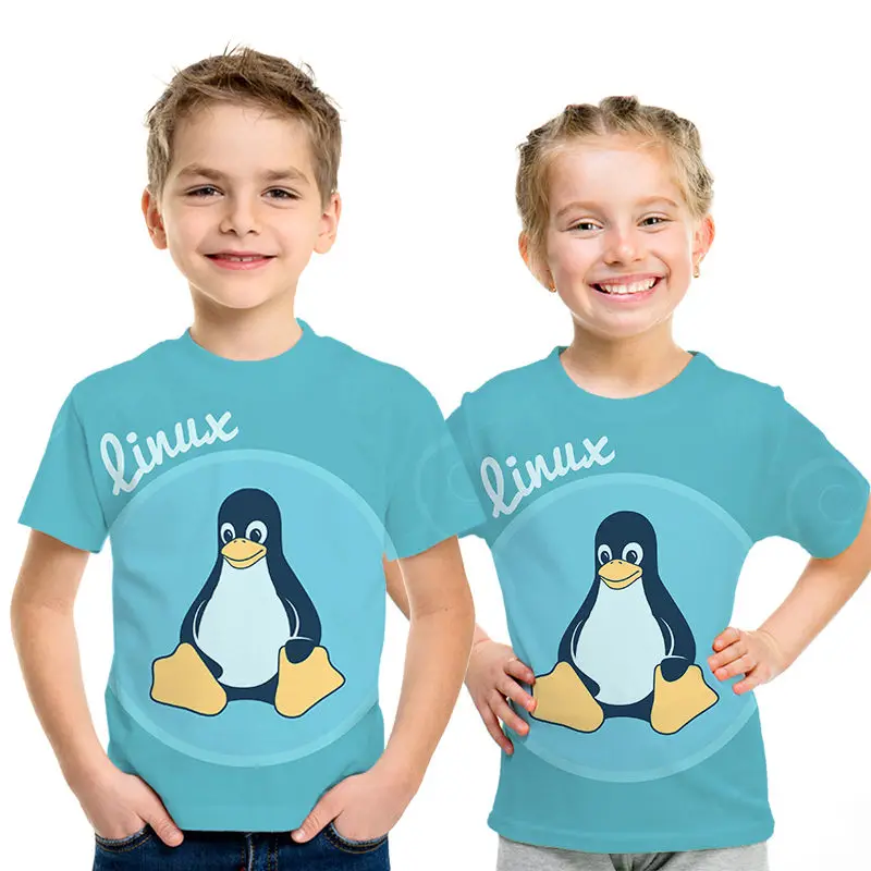 Детская футболка с 3D рисунком акулы/ракета енота/маленький лев/пингвин Летняя Повседневная Уличная одежда для мальчиков и девочек детская футболка - Цвет: picture color