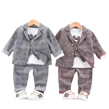 Nuevo otoño niños ropa niños traje Formal traje camiseta pantalones 3 unids/set primavera niño Casual ropa de bebé chándales de algodón