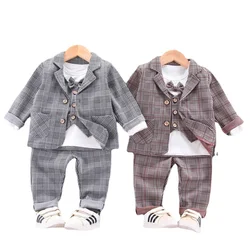 Novo outono crianças meninos roupas crianças terno formal camiseta calças 3 pçs/sets primavera da criança roupas casuais do bebê algodão fatos de treino
