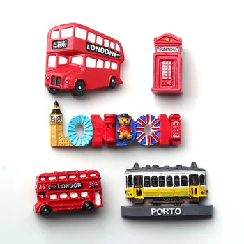 

hand-make Resin Fridge cartoon Magnet portugal London bus Travel Souvenir Refrigerator Magnetic Sticker Craft Home Decor