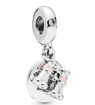 

Genuine 925 Sterling Silver Charm Pink Binoculars Good Times On The Horizon Beads Fit pan Bracelet & Necklace Diy Jewelry