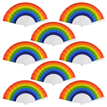 

Rainbow Fans,8Pcs Fabric Handheld Fans For Wedding Dancing Church Themed Parties(8Pcs-Rainbow)