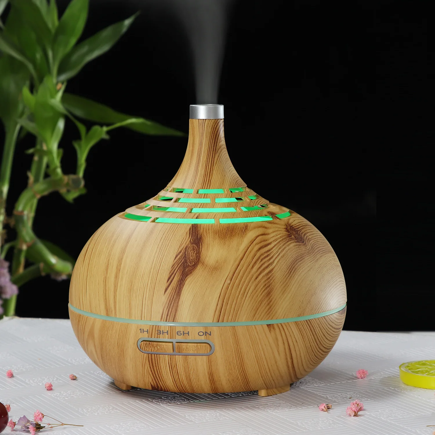 

Hollow Aromatherapy Machine 400ml Humidifier Aroma Humidifier Creative Remote Control Wood Grain Fragrance Lamp