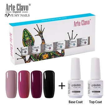 

Arte Clavo 6pcs/Set Nail Gel Polish Gift Box Kit Top Base Coat 8ml UV Soak Off Semi Permanent Nail Art Manicure Varnish Lacquer