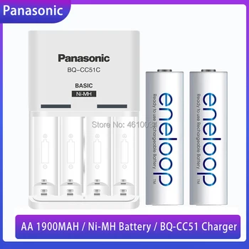 

100% Original Panasonic 1.2v AA 1900mAh Ni-MH Rechargeable Battery Pre-charged for Camera Flashlight Toys + BQ-CC51 Charger
